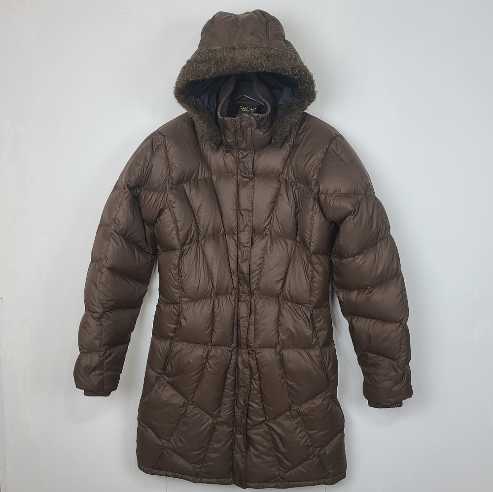 Mountain Hardwear Brown Puffer Parka Down Faux Fur Hooded Coat Size Medium
